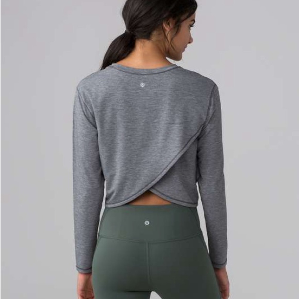 Lululemon Pushing Limits Cropped Long Sleeve Top Gray Small